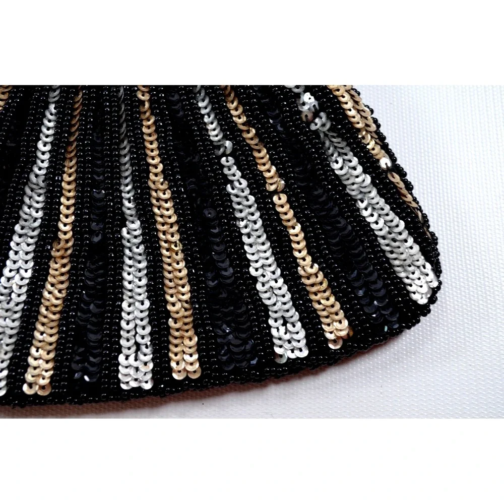 Vtg Gold Silver Sequined Beaded Handbag Purse Evening Purse Handmade Hong Kong